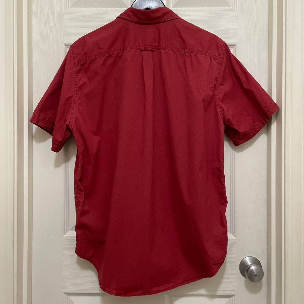 Eddie Bauer Short Sleeve Button Up‎ Shirt Brick Red Cotton Khaki Large 90s - Picture 2 of 8
